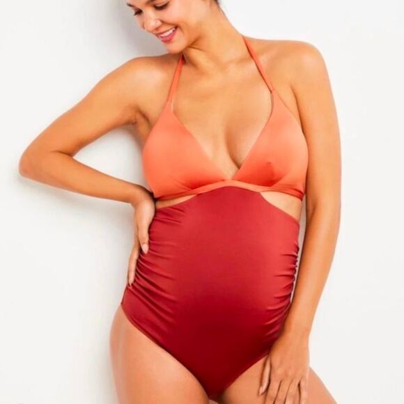 A Pea In The Pod One Piece Maternity Cutout Swimsuit Size Large - Picture 1 of 6